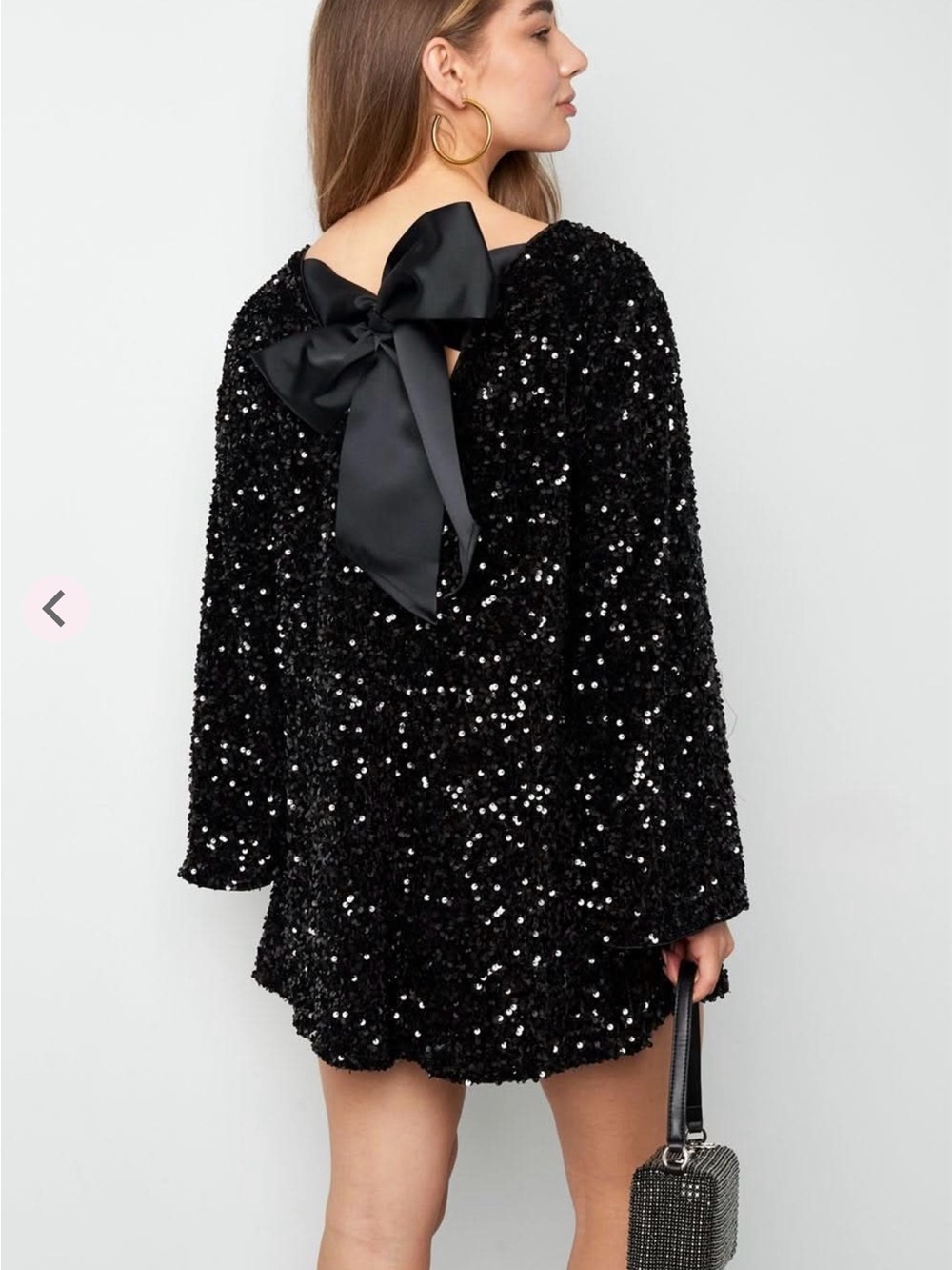 Black Sequin Mini Dress with V-Neck